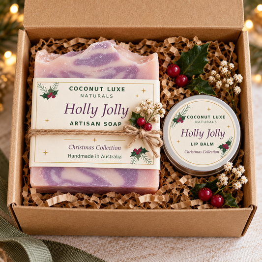 Holly Jolly Christmas soap and balm gift box by Coconut Luxe Naturals