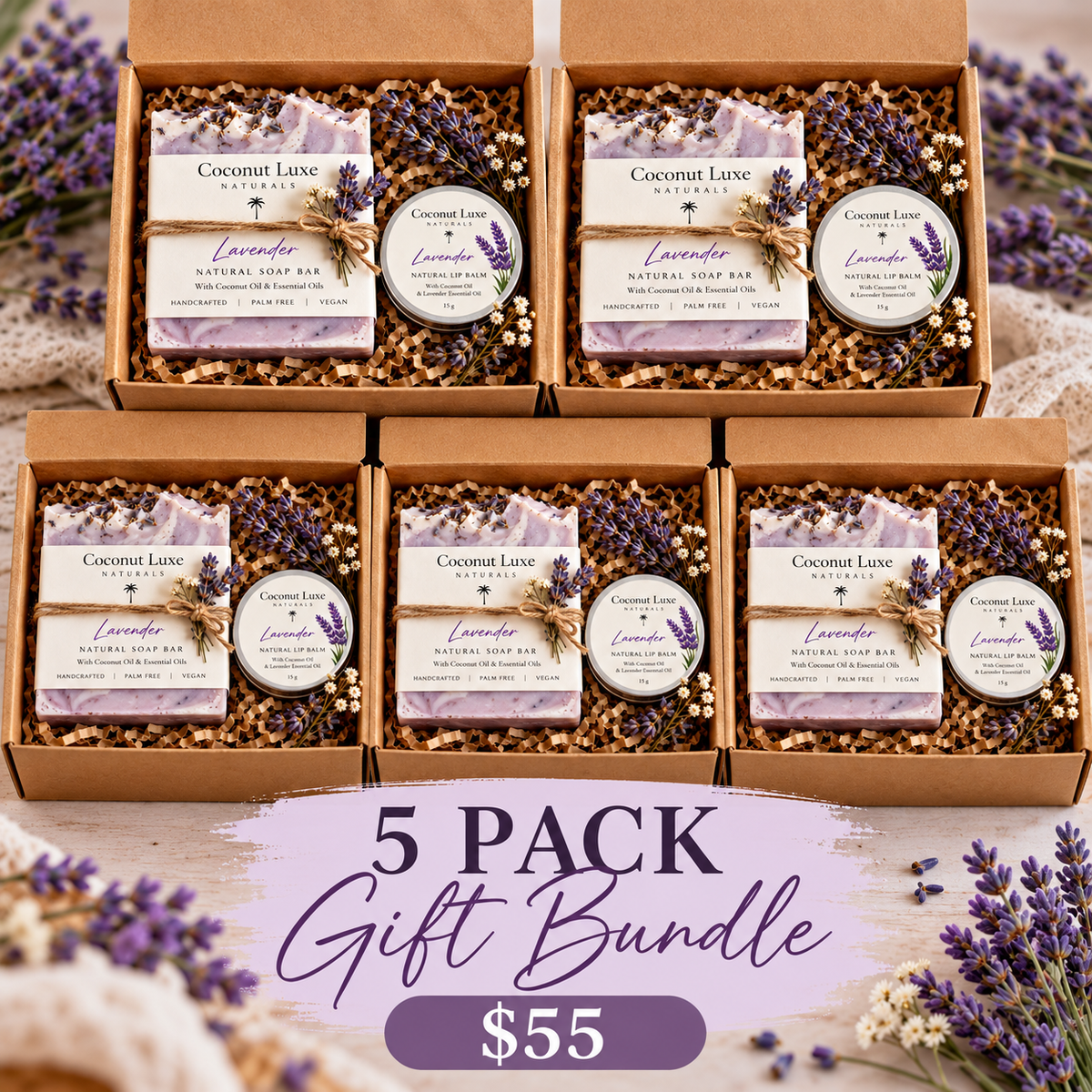 Lavender Gift Box - Soap and Lip Balm Bundle
